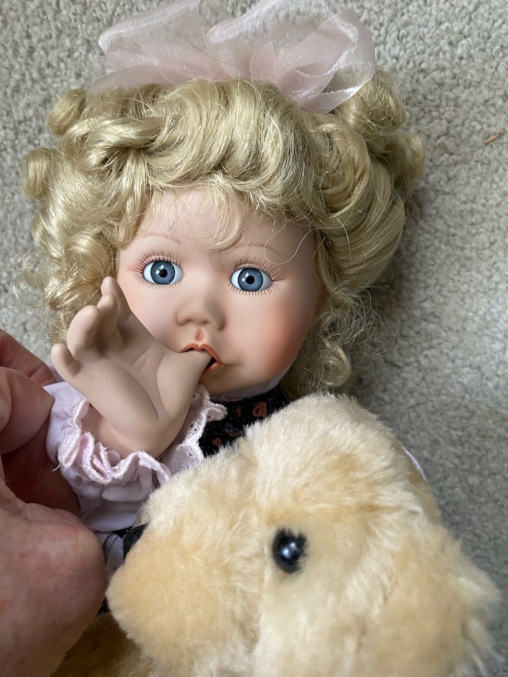 Knowles Blonde Porcelain Baby Doll with Blue Eyes inits original box